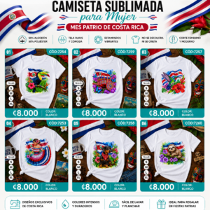 CAMISETA SUBLIMADA PARA MUJER para el mes patrio de Costa Rica