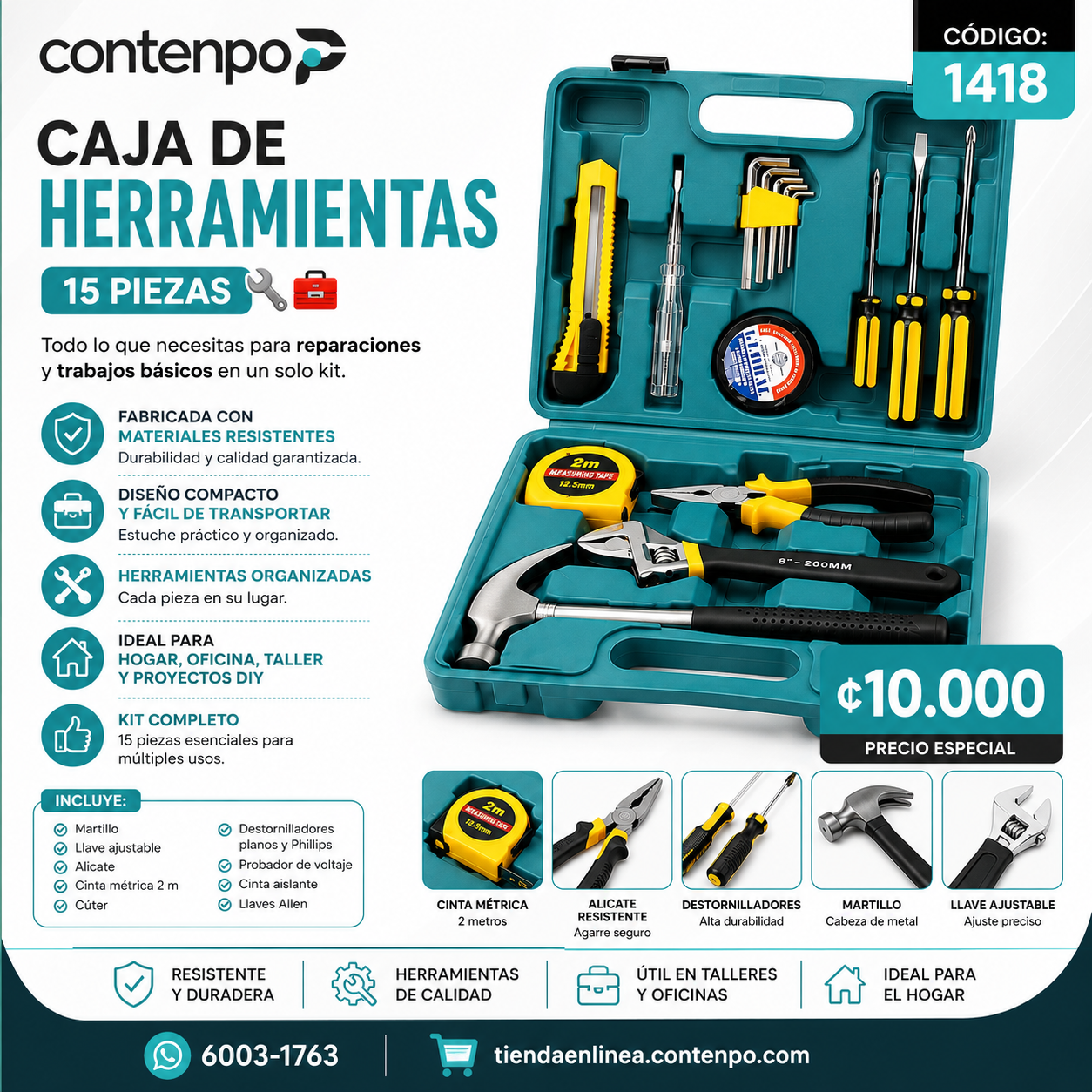 CAJA DE HERRAMIENTAS 15 PIEZAS