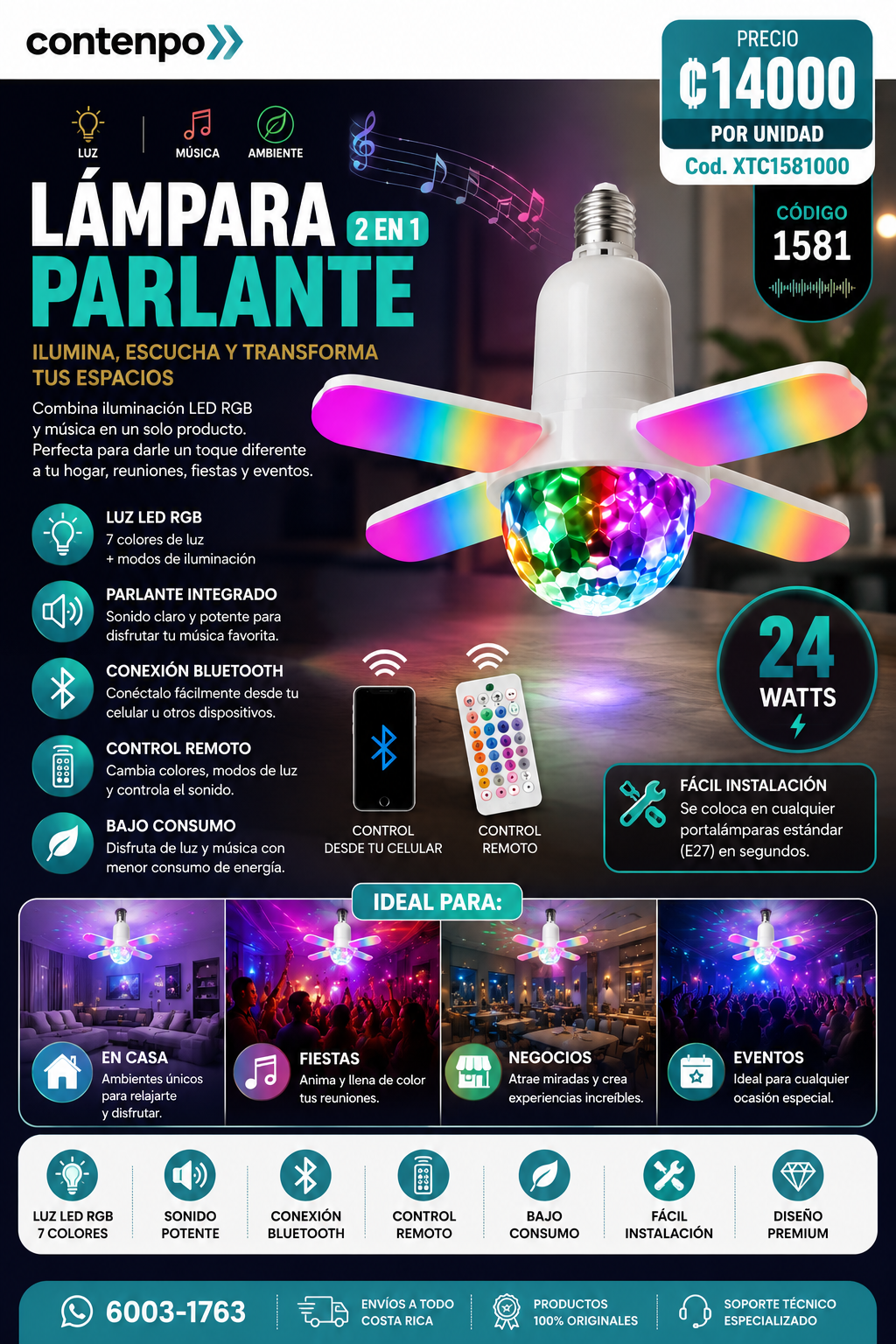 LÁMPARA PARLANTE 2 EN 1